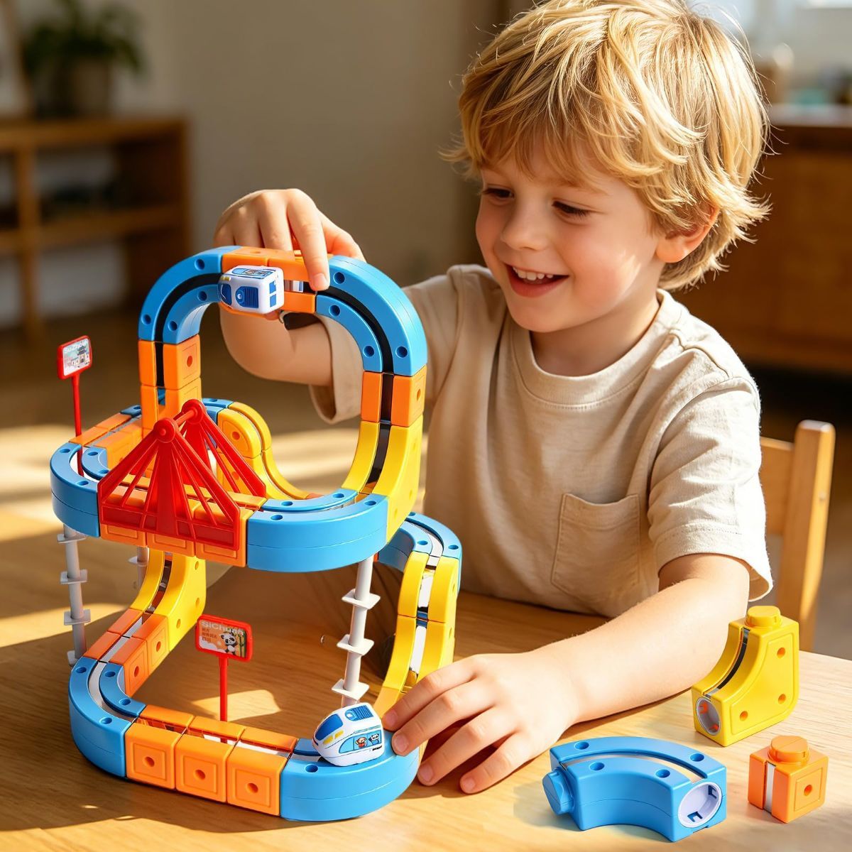 Magnetic Electric Train Set for Kids Ages 3-8, 168PCS Flexible Track Building Toy with Motorized Train, STEM Construction Gift for Boys and Girls