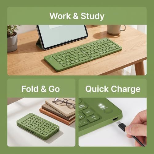 Portable Tri-Fold Bluetooth Keyboard 3-Channel Multi - White - Size 28.2*9.7cm