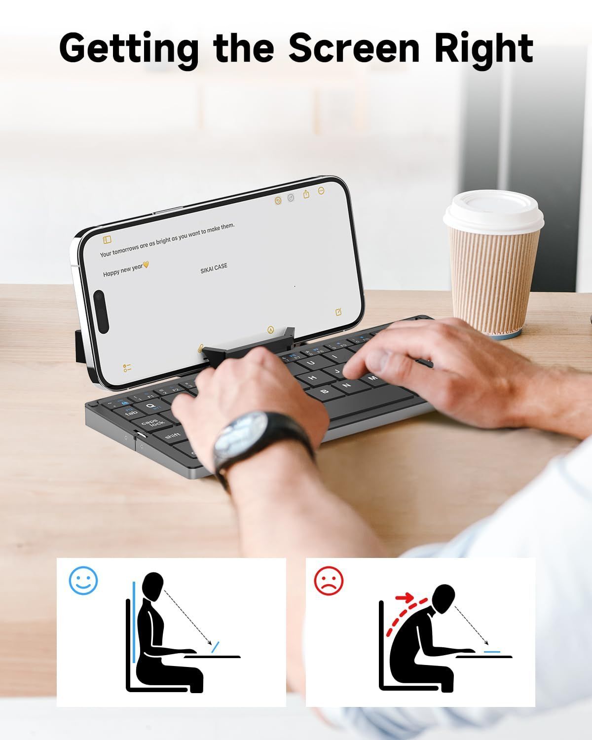 Foldable Bluetooth Keyboard with Magnetic Stand,Aluminum Alloy Mini Quiet Folding Portable Lightweight Travel Rechargeable Pocket for Tablet,iPad, Phones - Black - Size 20.25*8.92cm