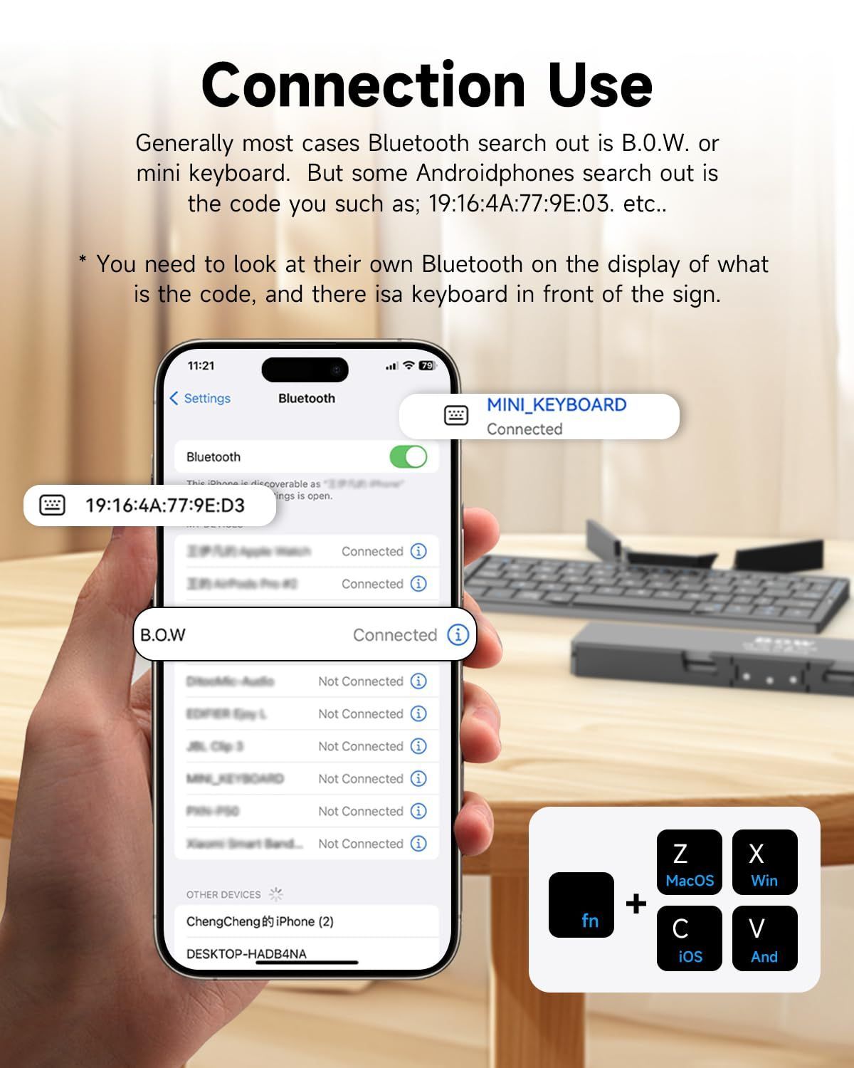 Foldable Bluetooth Keyboard with Magnetic Stand,Aluminum Alloy Mini Quiet Folding Portable Lightweight Travel Rechargeable Pocket for Tablet,iPad, Phones - Black - Size 20.25*8.92cm