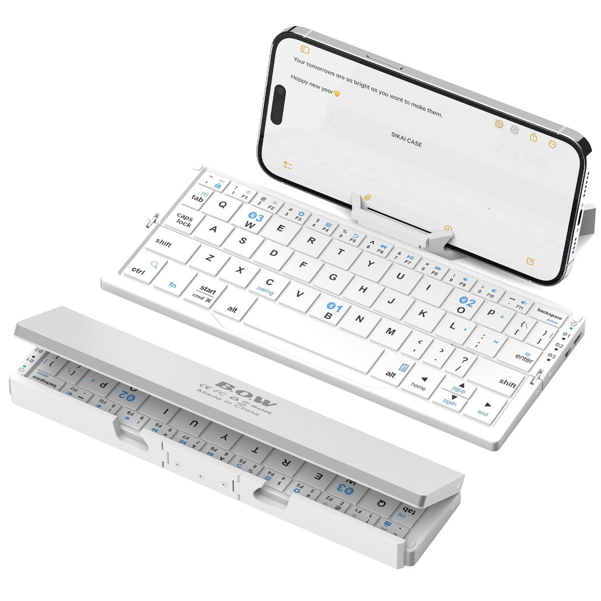 Foldable Bluetooth Keyboard with Magnetic Stand,Aluminum Alloy Mini Quiet Folding Portable Lightweight Travel Rechargeable Pocket for Tablet,iPad, Phones - White - Size 20.25*8.92cm