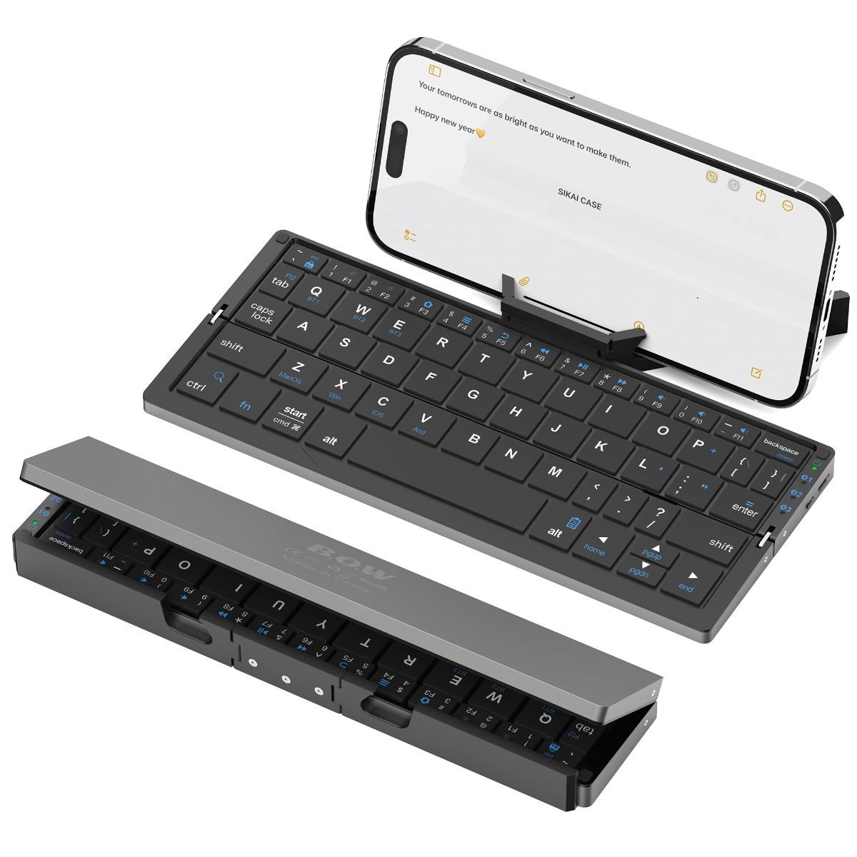 Foldable Bluetooth Keyboard with Magnetic Stand,Aluminum Alloy Mini Quiet Folding Portable Lightweight Travel Rechargeable Pocket for Tablet,iPad, Phones - White - Size 20.25*8.92cm