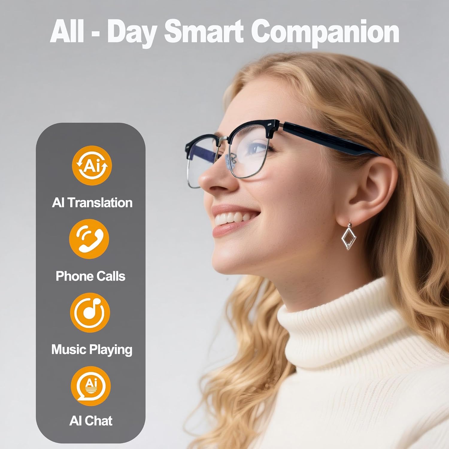 AI Smart Translation Glasses: 110+ Languages, Photochromic Lenses, Bluetooth – Ideal for Travel, Business & Daily Use（black）