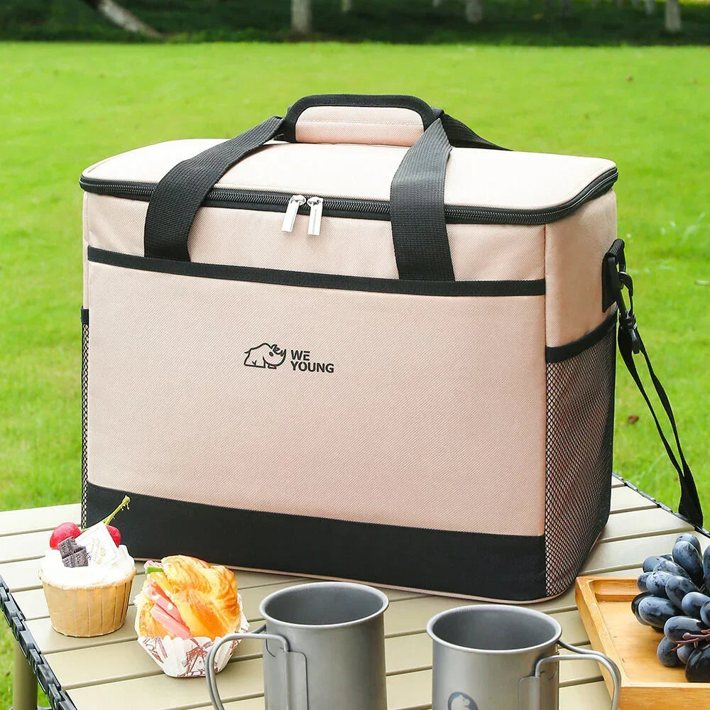 Beige Insulated Picnic Cooler Bag: Portable Waterproof Ice Bag for Outdoor Camping, Picnics & Home Use（17L）