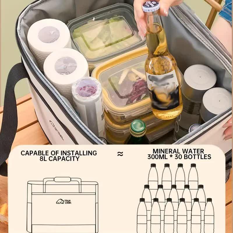 Beige Insulated Picnic Cooler Bag: Portable Waterproof Ice Bag for Outdoor Camping, Picnics & Home Use（17L）