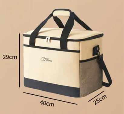 Beige Insulated Picnic Cooler Bag: Portable Waterproof Ice Bag for Outdoor Camping, Picnics & Home Use（30L）