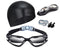 Black Swim Goggles Set with Cap, Nose Clip, Earplugs & Case: Anti-Fog UV Protection for Men & Women