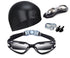 Black Swim Goggles Set with Cap, Nose Clip, Earplugs & Case: Anti-Fog UV Protection for Men & Women