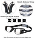 Black Swim Goggles Set with Cap, Nose Clip, Earplugs & Case: Anti-Fog UV Protection for Men & Women