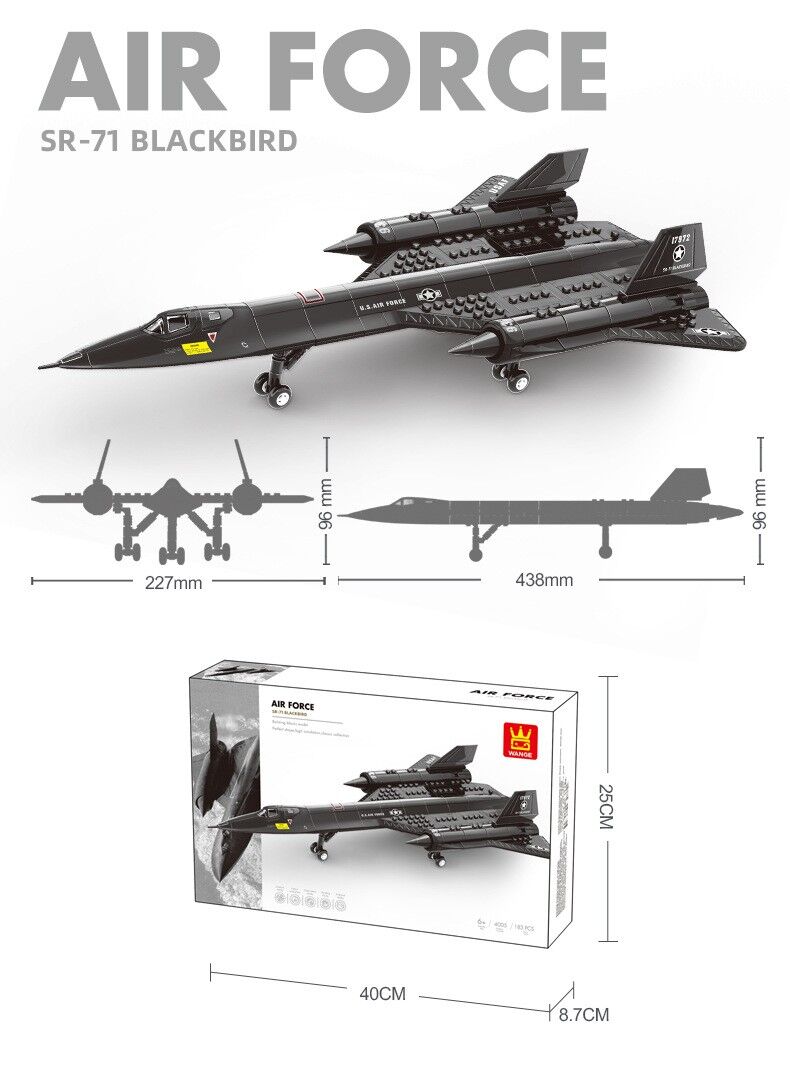 SR-71 Blackbird Reconnaissance Aircraft Building Blocks Set, 183 Pieces Military Model Kit for Kids Aged 6+ & Enthusiasts（SQ71 reconnaissance plane）