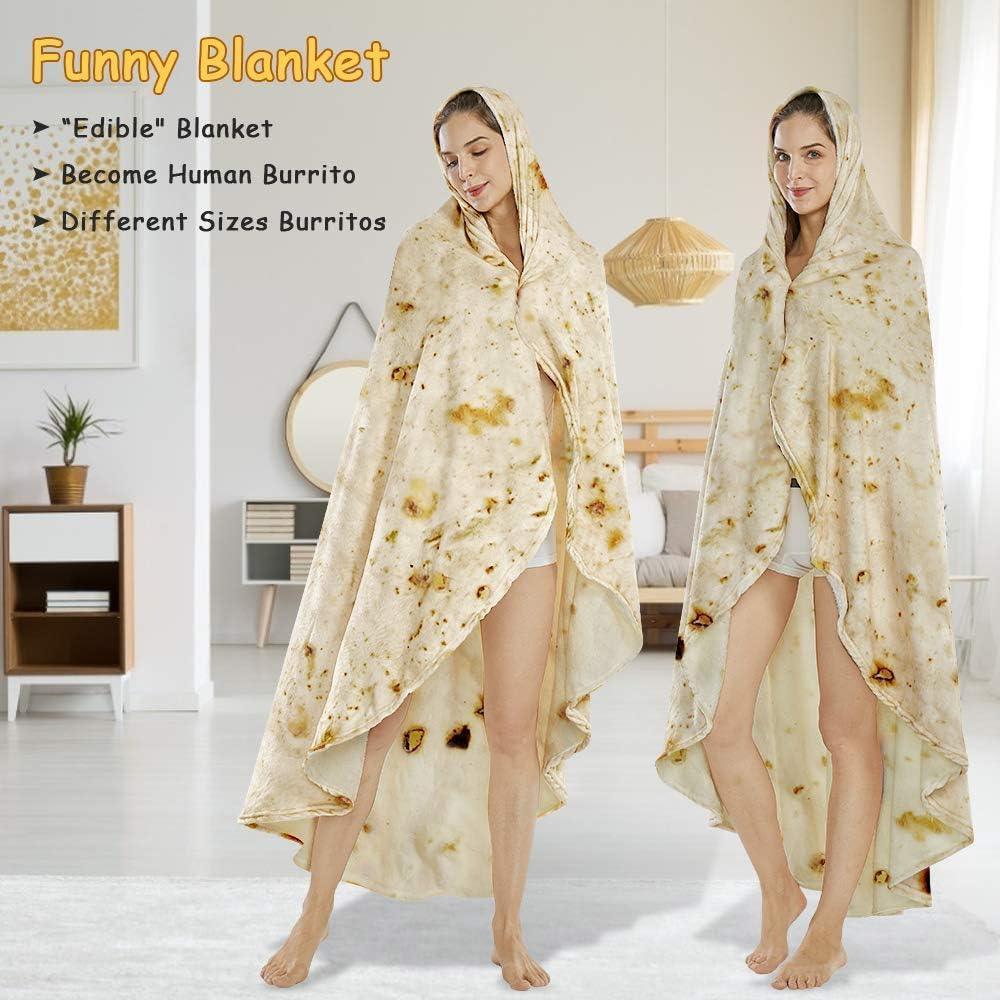 Burritos Tortilla Throw Blanket(Beige), Novelty Funny Round Blanket for Adults & Kids, Soft Flannel Tortilla Wrap Blanket（47