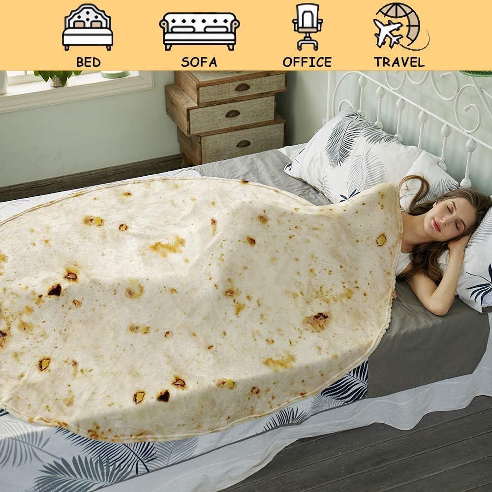 Burritos Tortilla Throw Blanket(Beige), Novelty Funny Round Blanket for Adults & Kids, Soft Flannel Tortilla Wrap Blanket（60
