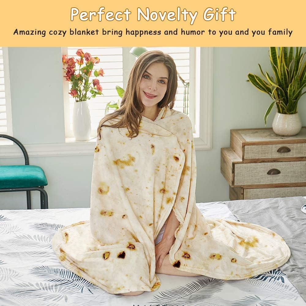 Burritos Tortilla Throw Blanket(Beige), Novelty Funny Round Blanket for Adults & Kids, Soft Flannel Tortilla Wrap Blanket（60