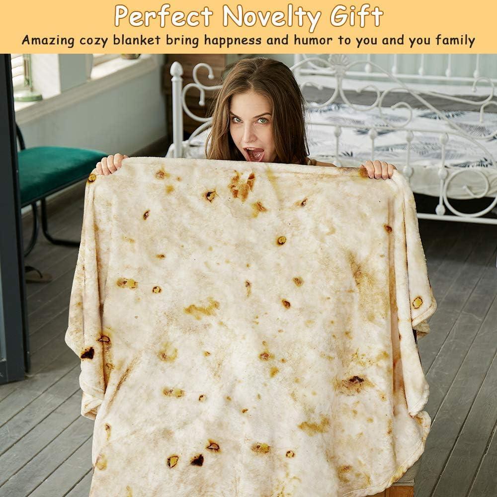 Burritos Tortilla Throw Blanket(Beige), Novelty Funny Round Blanket for Adults & Kids, Soft Flannel Tortilla Wrap Blanket（71