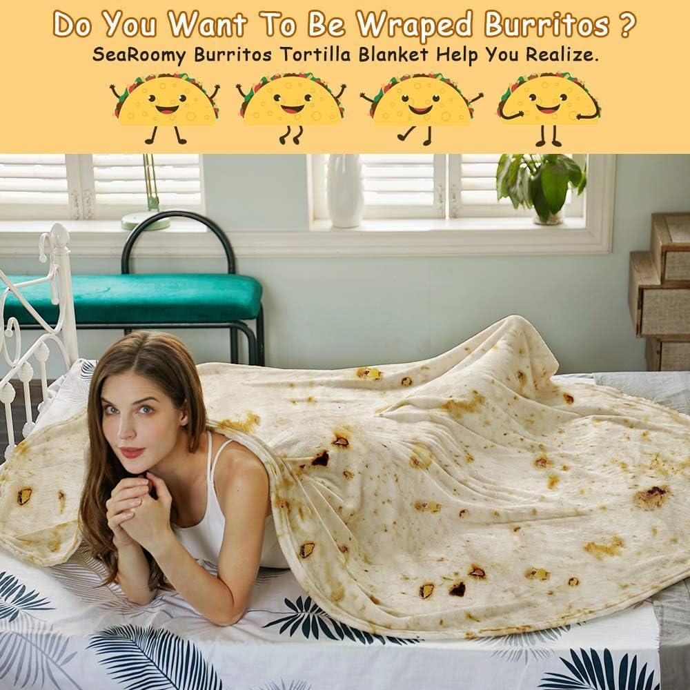 Burritos Tortilla Throw Blanket(Beige), Novelty Funny Round Blanket for Adults & Kids, Soft Flannel Tortilla Wrap Blanket（71