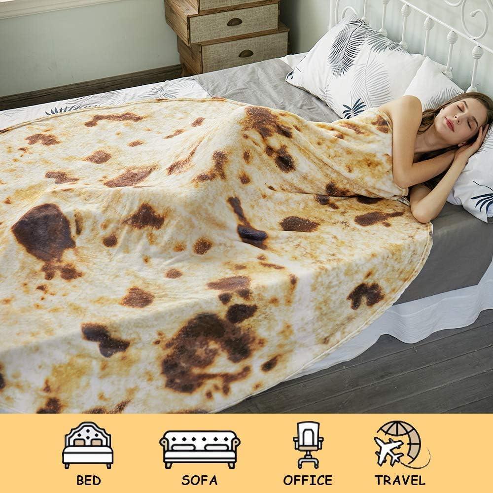 Burritos Tortilla Throw Blanket (Brown), Novelty Funny Round Blanket for Kids & Adults, Soft Flannel Tortilla Wrap Blanket（47