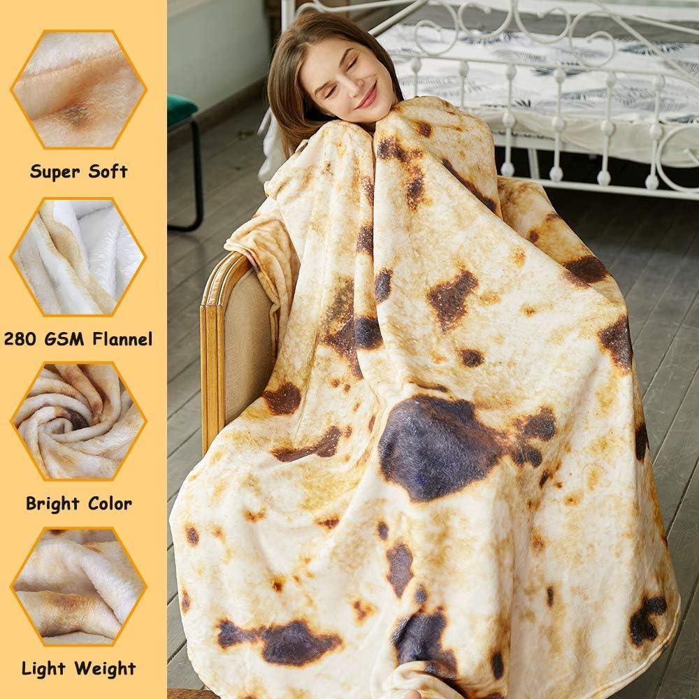 Burritos Tortilla Throw Blanket (Brown), Novelty Funny Round Blanket for Kids & Adults, Soft Flannel Tortilla Wrap Blanket（60