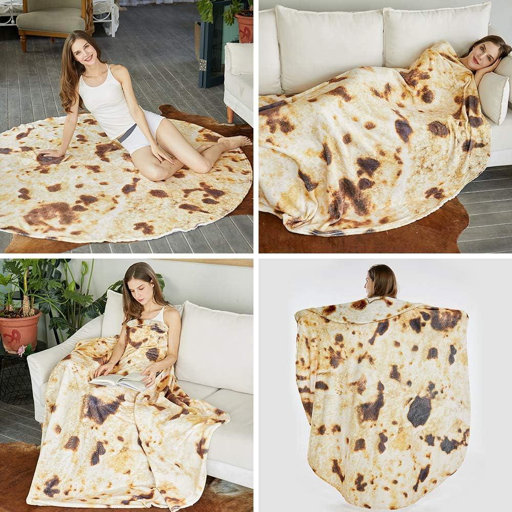 Burritos Tortilla Throw Blanket (Brown), Novelty Funny Round Blanket for Kids & Adults, Soft Flannel Tortilla Wrap Blanket（60