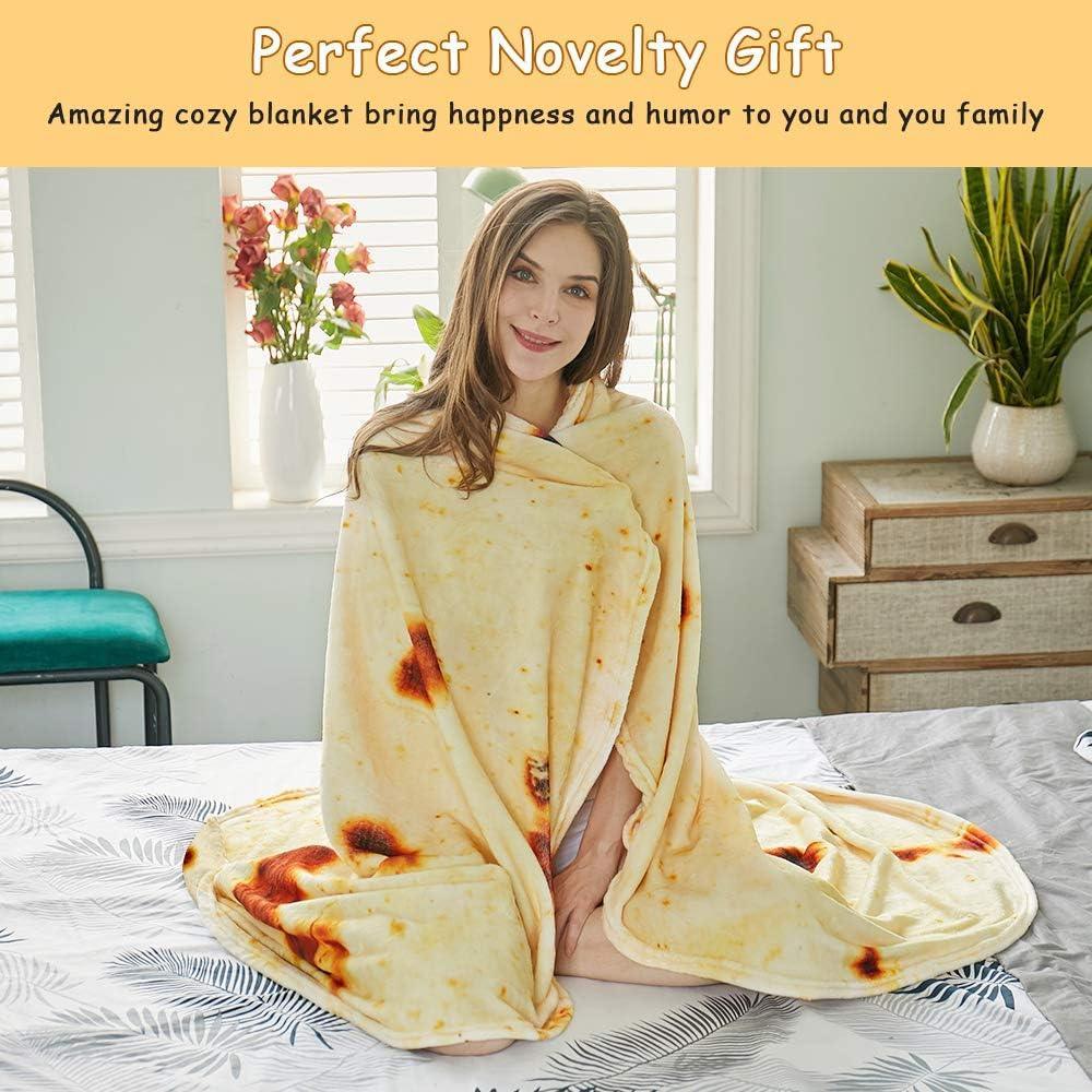 Burritos Tortilla Throw Blanket (Yellow), Novelty Funny Round Blanket for Kids & Adults, Soft Flannel Tortilla Wrap Blanket（36
