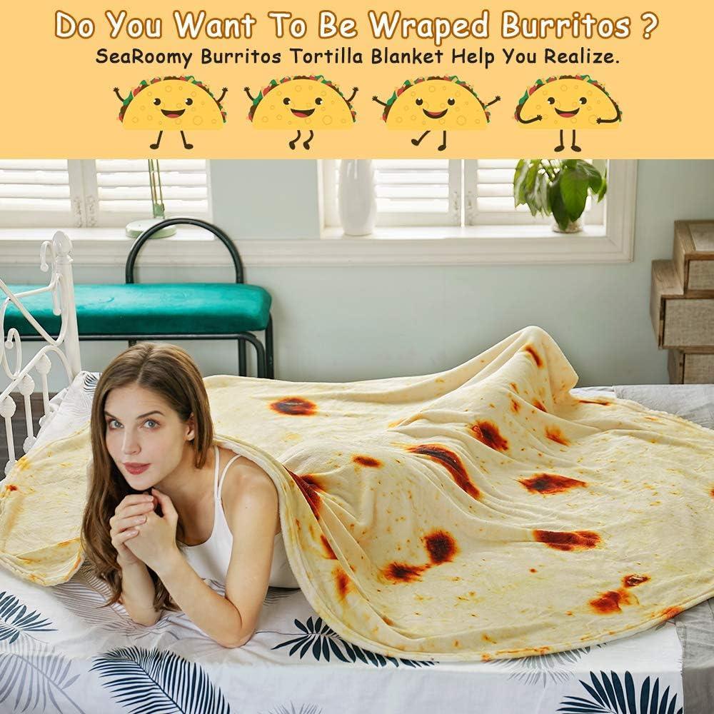 Burritos Tortilla Throw Blanket (Yellow), Novelty Funny Round Blanket for Kids & Adults, Soft Flannel Tortilla Wrap Blanket（47