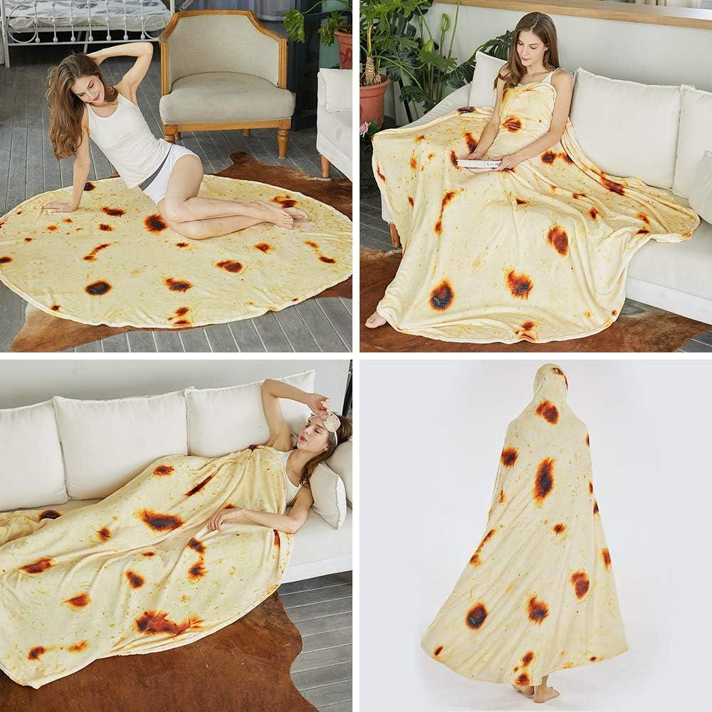 Burritos Tortilla Throw Blanket (Yellow), Novelty Funny Round Blanket for Kids & Adults, Soft Flannel Tortilla Wrap Blanket（47
