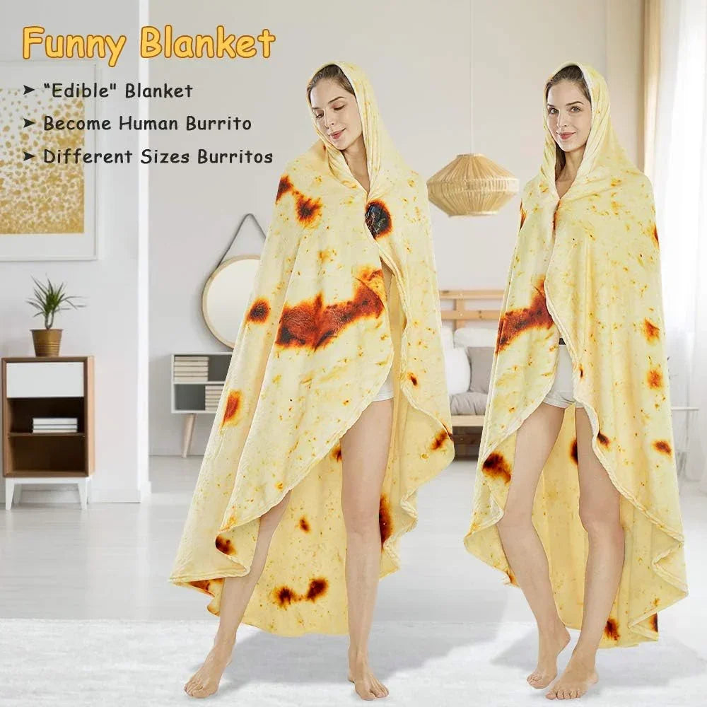 Burritos Tortilla Throw Blanket (Yellow), Novelty Funny Round Blanket for Kids & Adults, Soft Flannel Tortilla Wrap Blanket（60