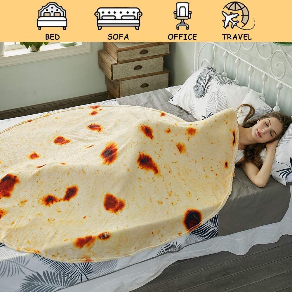 Burritos Tortilla Throw Blanket (Yellow), Novelty Funny Round Blanket for Kids & Adults, Soft Flannel Tortilla Wrap Blanket（71