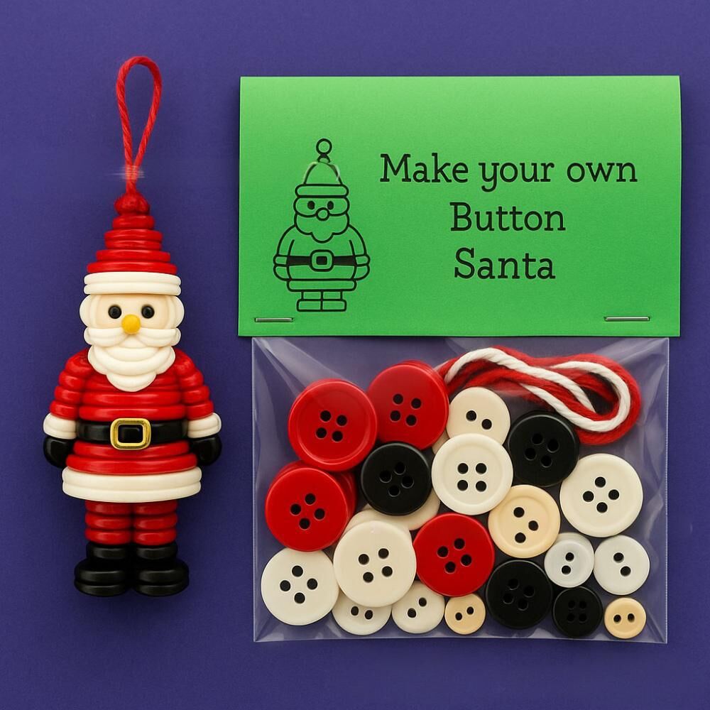 Christmas gift Christmas Button Ornament - Festive Santa Design Craft Kit （Red Christmas tree）