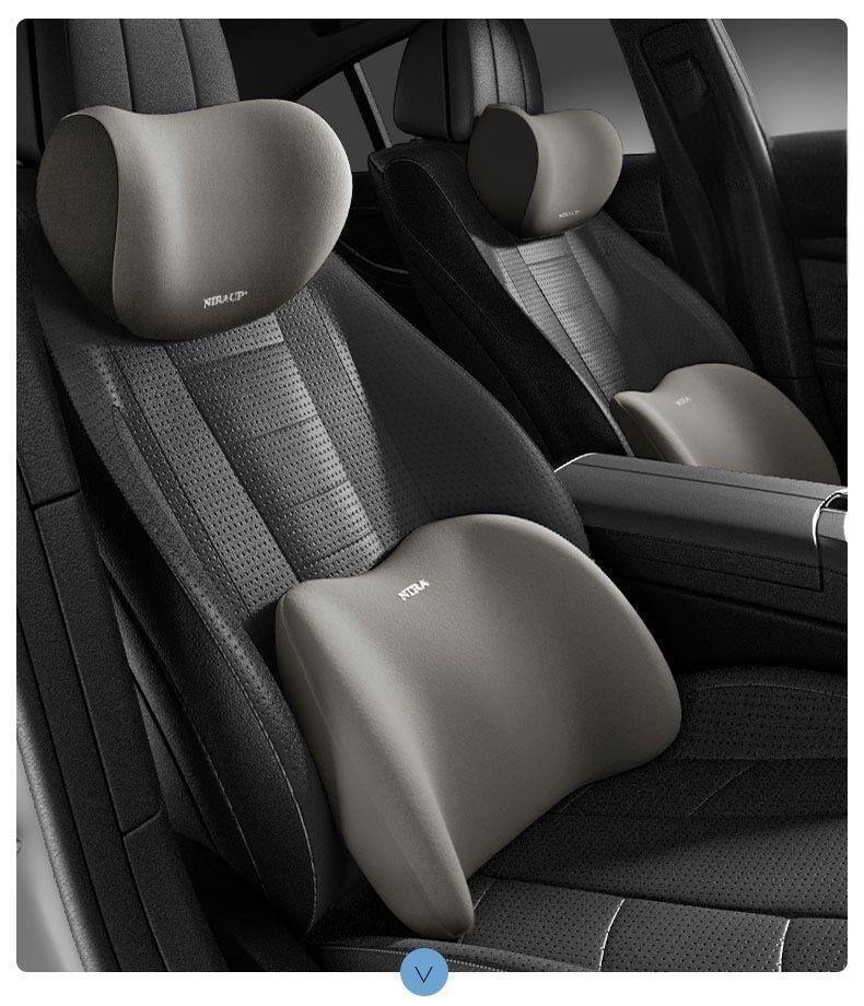 Car Headrest & Lumbar Support Set, Ergonomic Plush Cushion for Driver & Passenger, Comfort & Spine Protection for Long Drives（black）