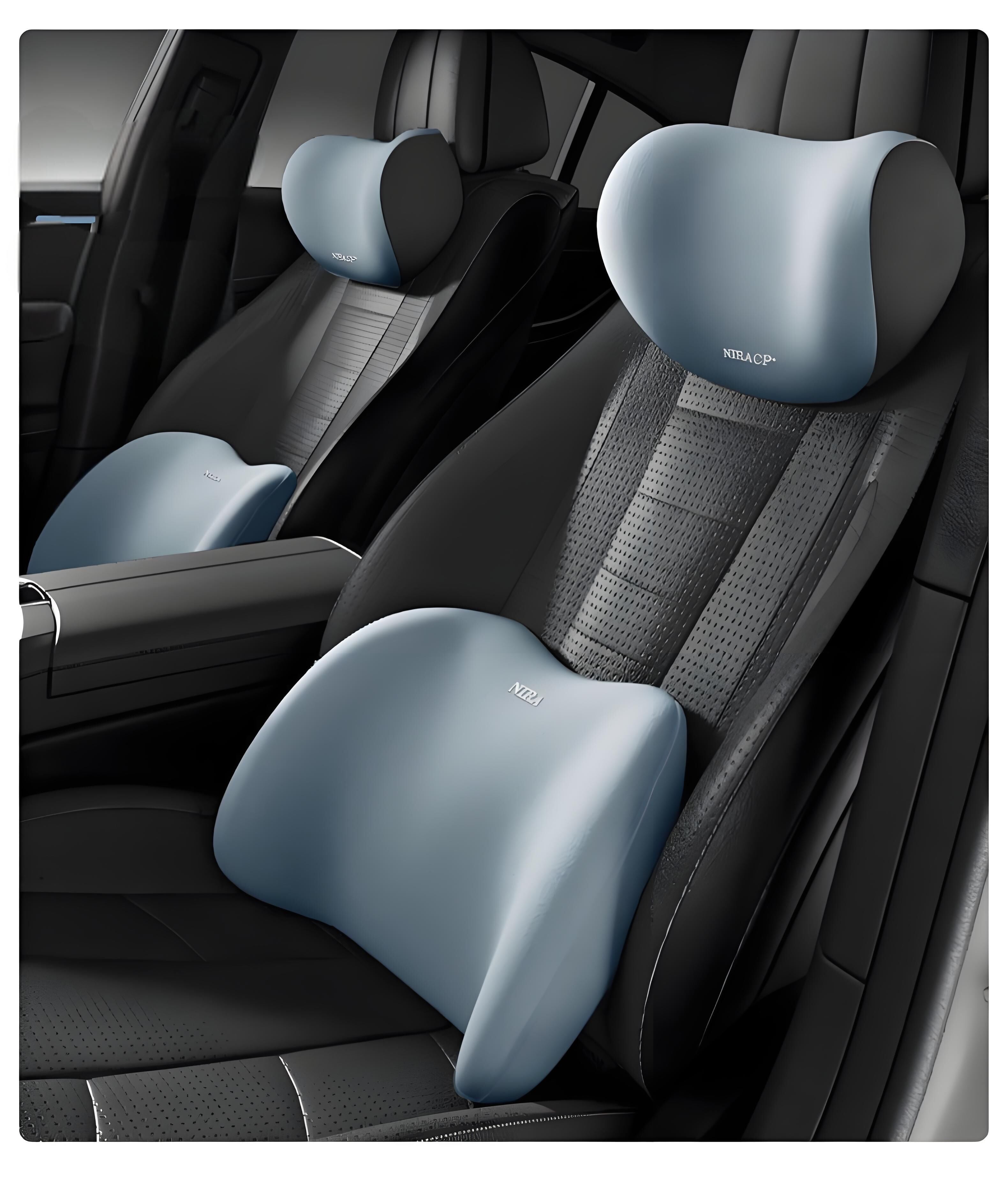 Car Headrest & Lumbar Support Set, Ergonomic Plush Cushion for Driver & Passenger, Comfort & Spine Protection for Long Drives（blue）
