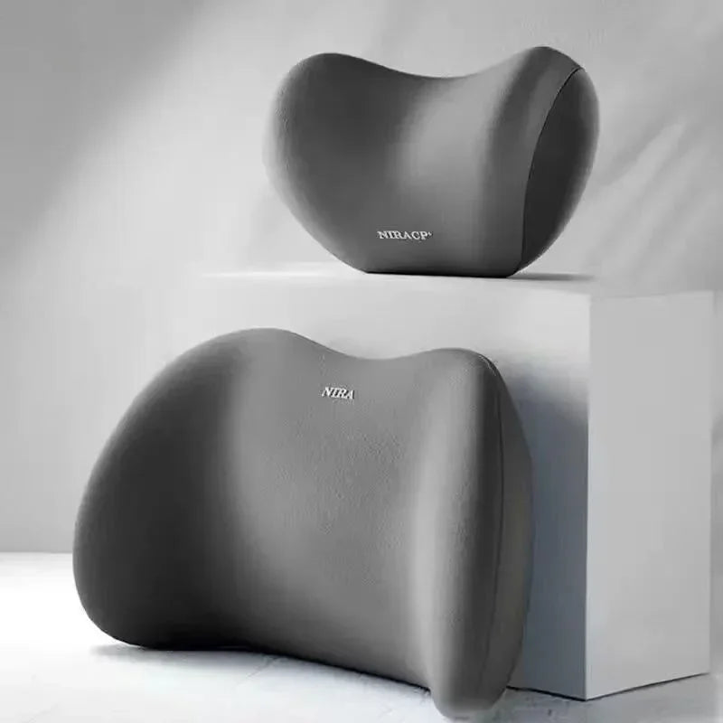 Car Headrest & Lumbar Support Set, Ergonomic Plush Cushion for Driver & Passenger, Comfort & Spine Protection for Long Drives（blue）