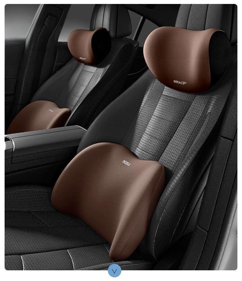 Car Headrest & Lumbar Support Set, Ergonomic Plush Cushion for Driver & Passenger, Comfort & Spine Protection for Long Drives（pink）