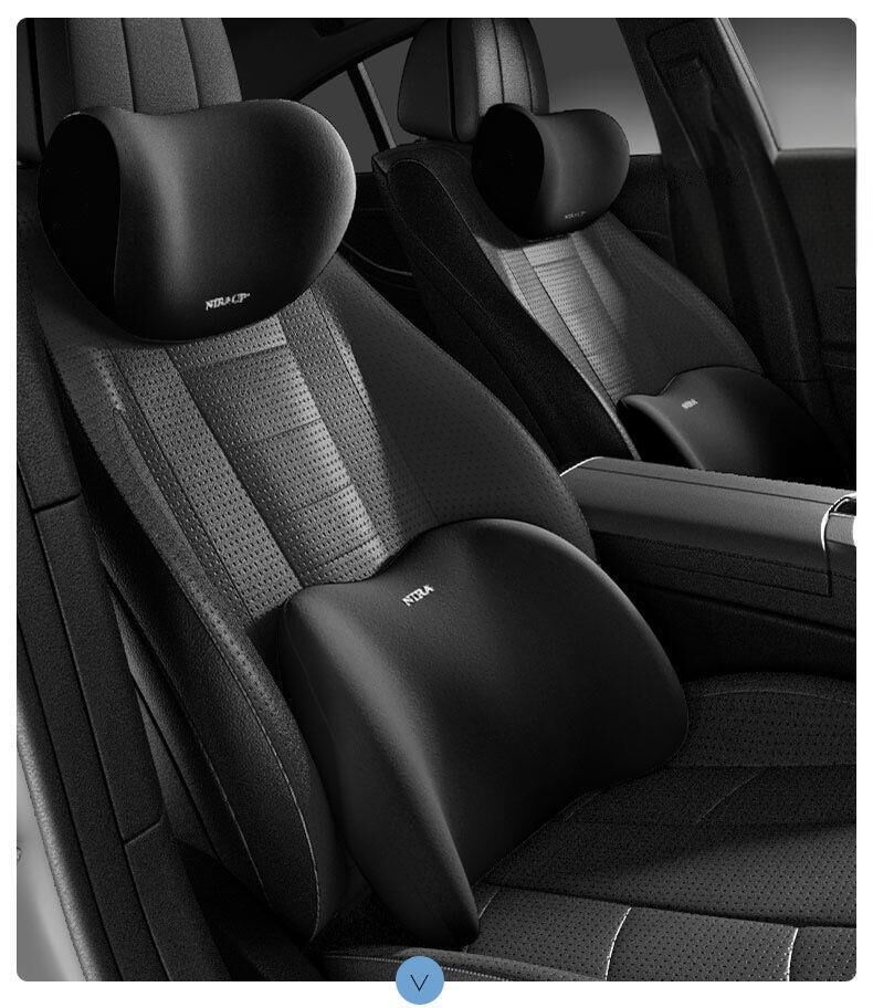 Car Headrest & Lumbar Support Set, Ergonomic Plush Cushion for Driver & Passenger, Comfort & Spine Protection for Long Drives（pink）