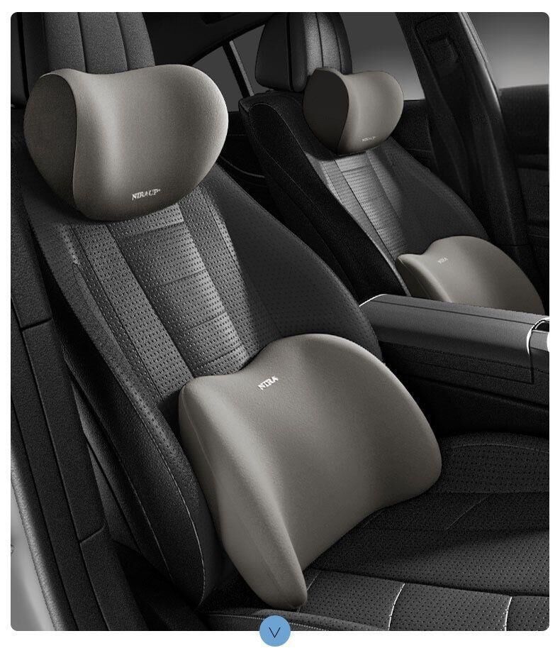 Car Headrest & Lumbar Support Set, Ergonomic Plush Cushion for Driver & Passenger, Comfort & Spine Protection for Long Drives（pink）