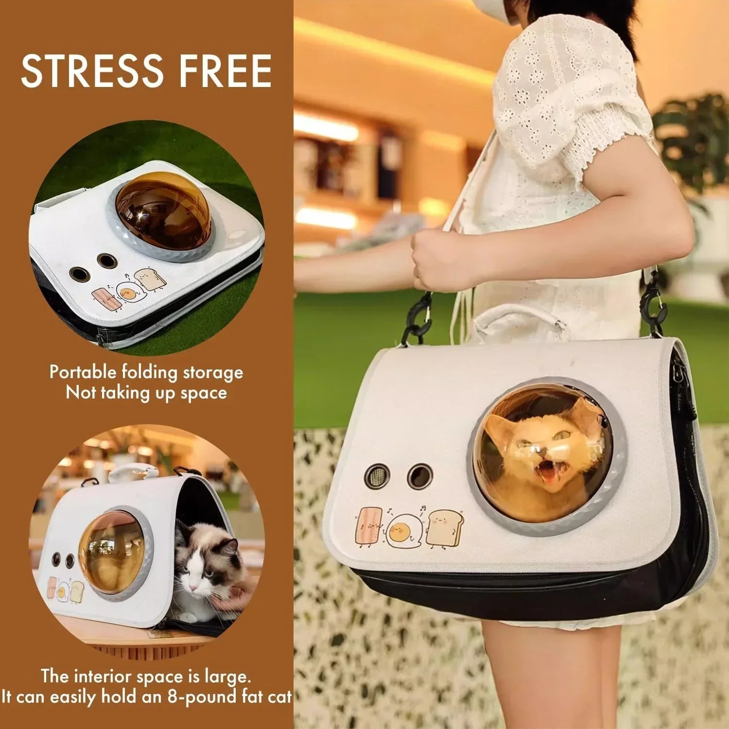 Printed Space Capsule Cat Bag, Large Capacity Crossbody Dog Bag, Universal Pet Bag for All Seasons