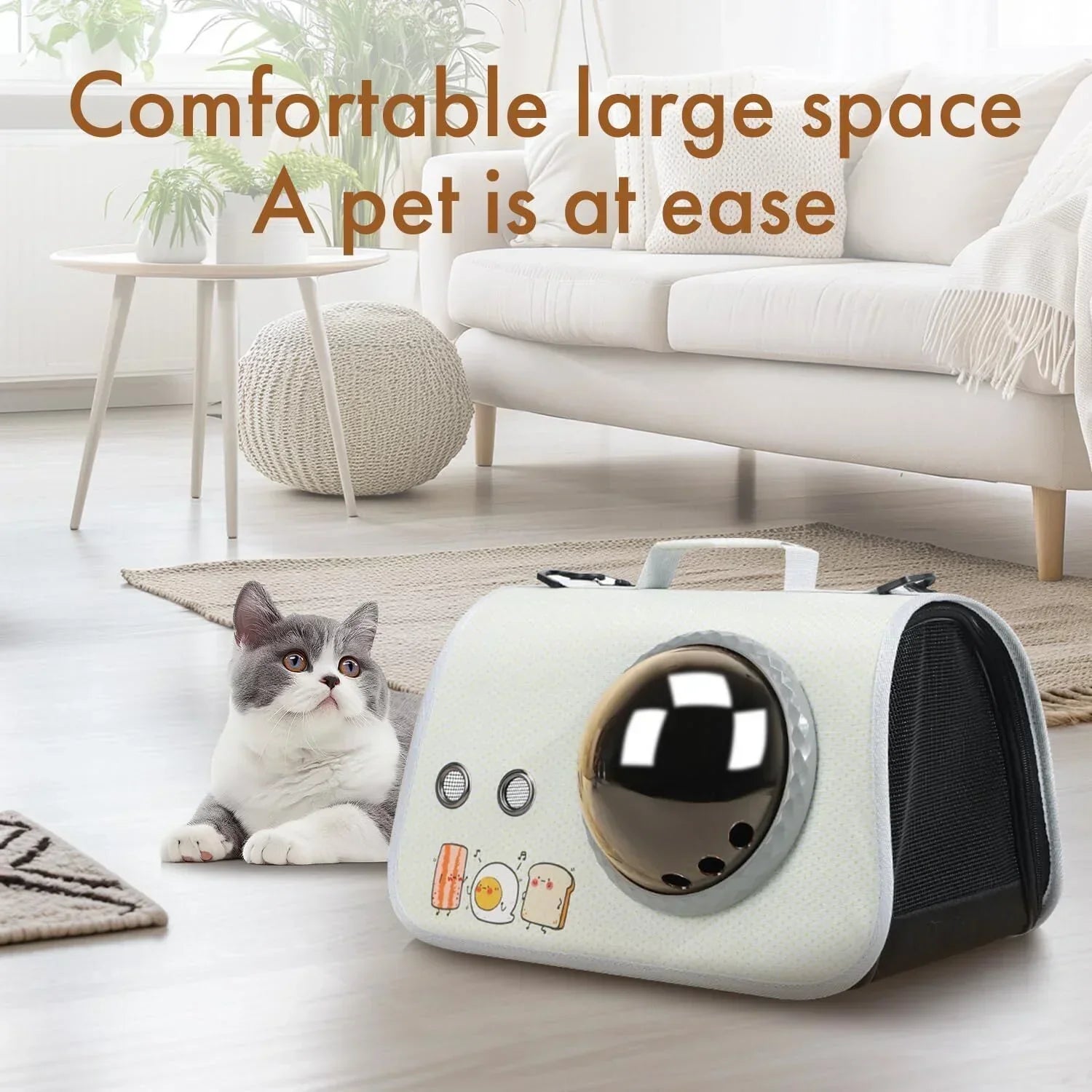 Printed Space Capsule Cat Bag, Large Capacity Crossbody Dog Bag, Universal Pet Bag for All Seasons