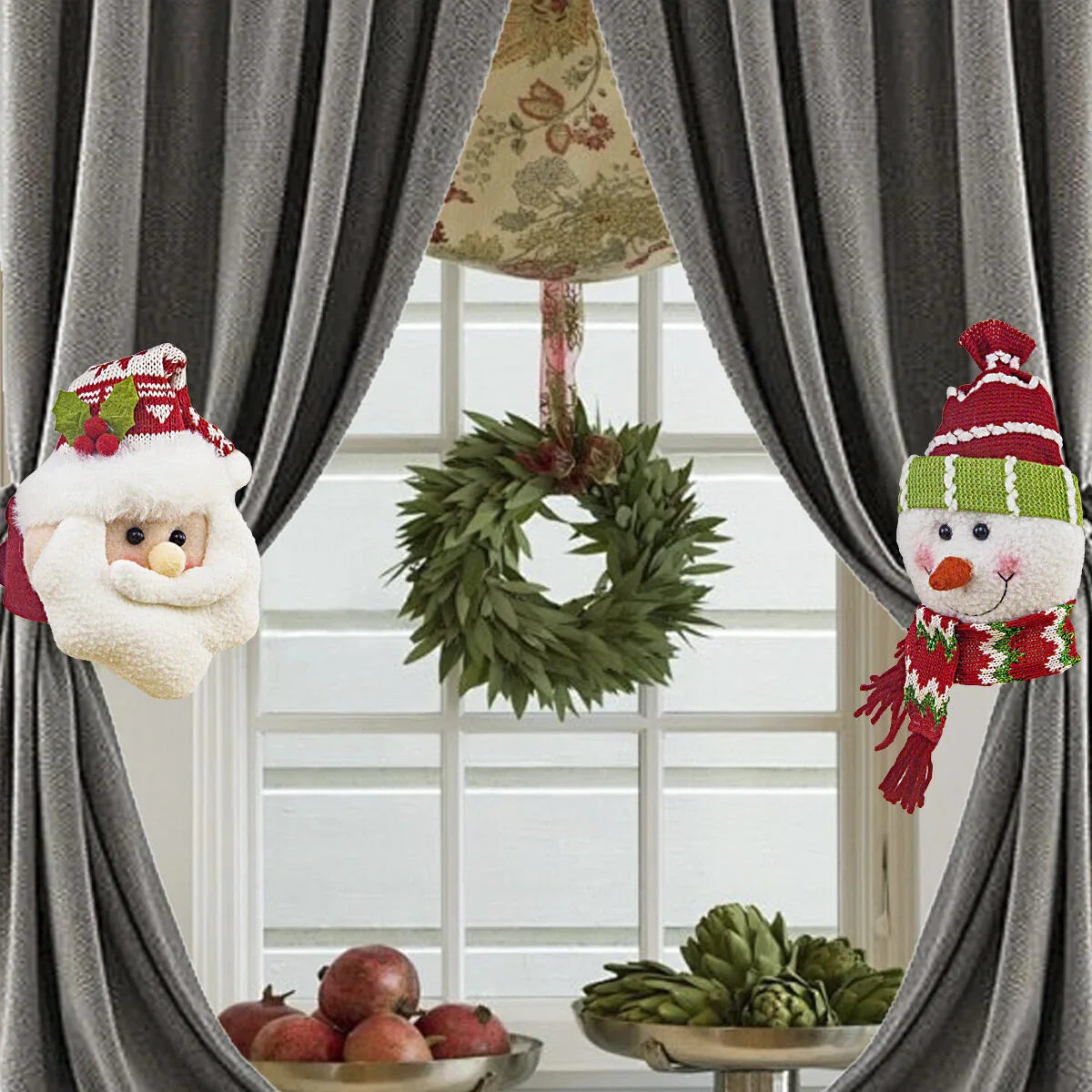 Christmas gift Warm Christmas Atmosphere - Festive Curtain Tie Decorations - Santa & Snowman Designs - Cozy Knitted Fabric（Santa Claus）