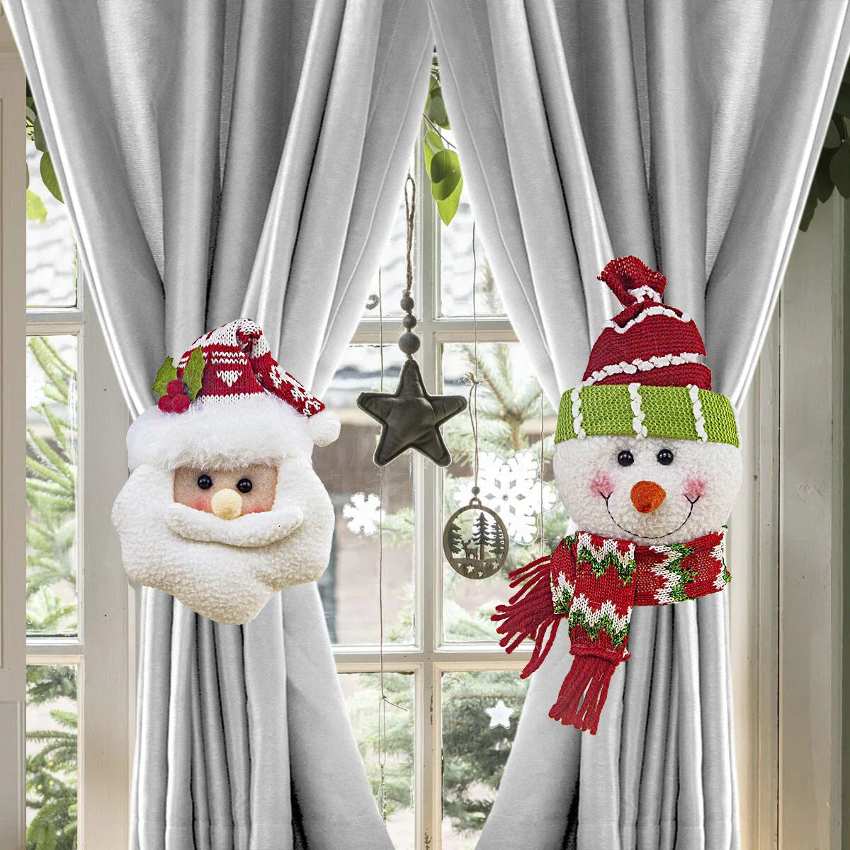 Christmas gift Warm Christmas Atmosphere - Festive Curtain Tie Decorations - Santa & Snowman Designs - Cozy Knitted Fabric（Santa Claus）