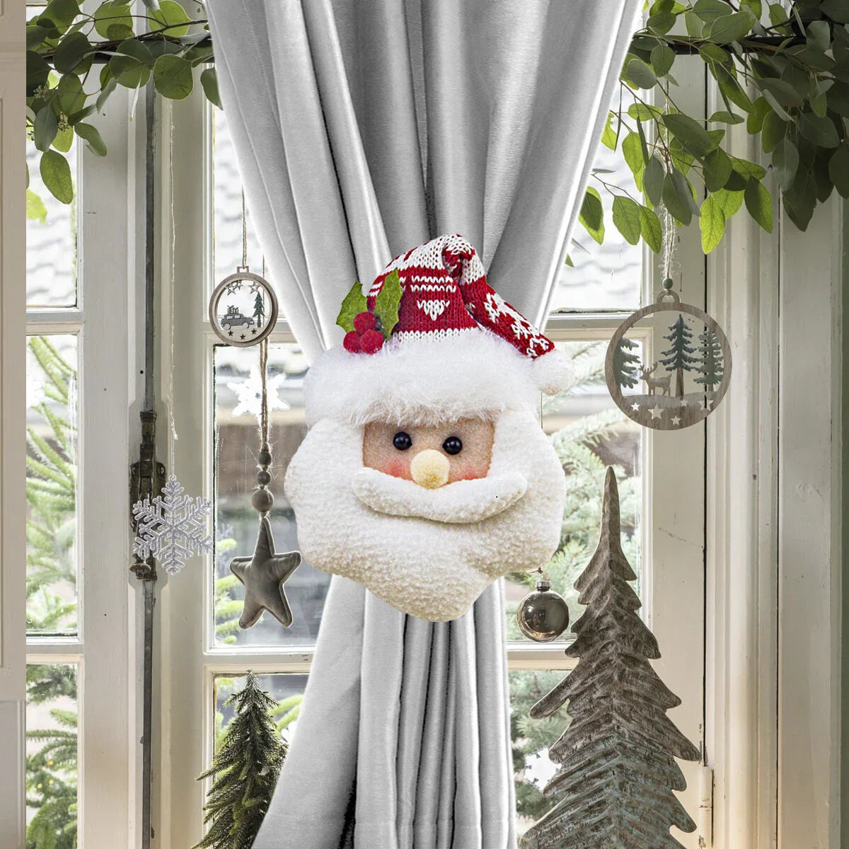 Christmas gift Warm Christmas Atmosphere - Festive Curtain Tie Decorations - Santa & Snowman Designs - Cozy Knitted Fabric（snowman）