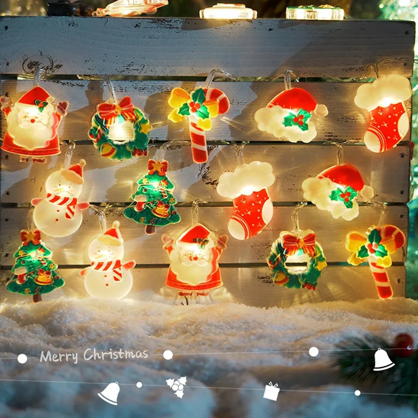 6M 40-LED Christmas Fairy String Lights: Santa/Snowman/Wreath Battery-Powered Warm White Decor for Home/Party