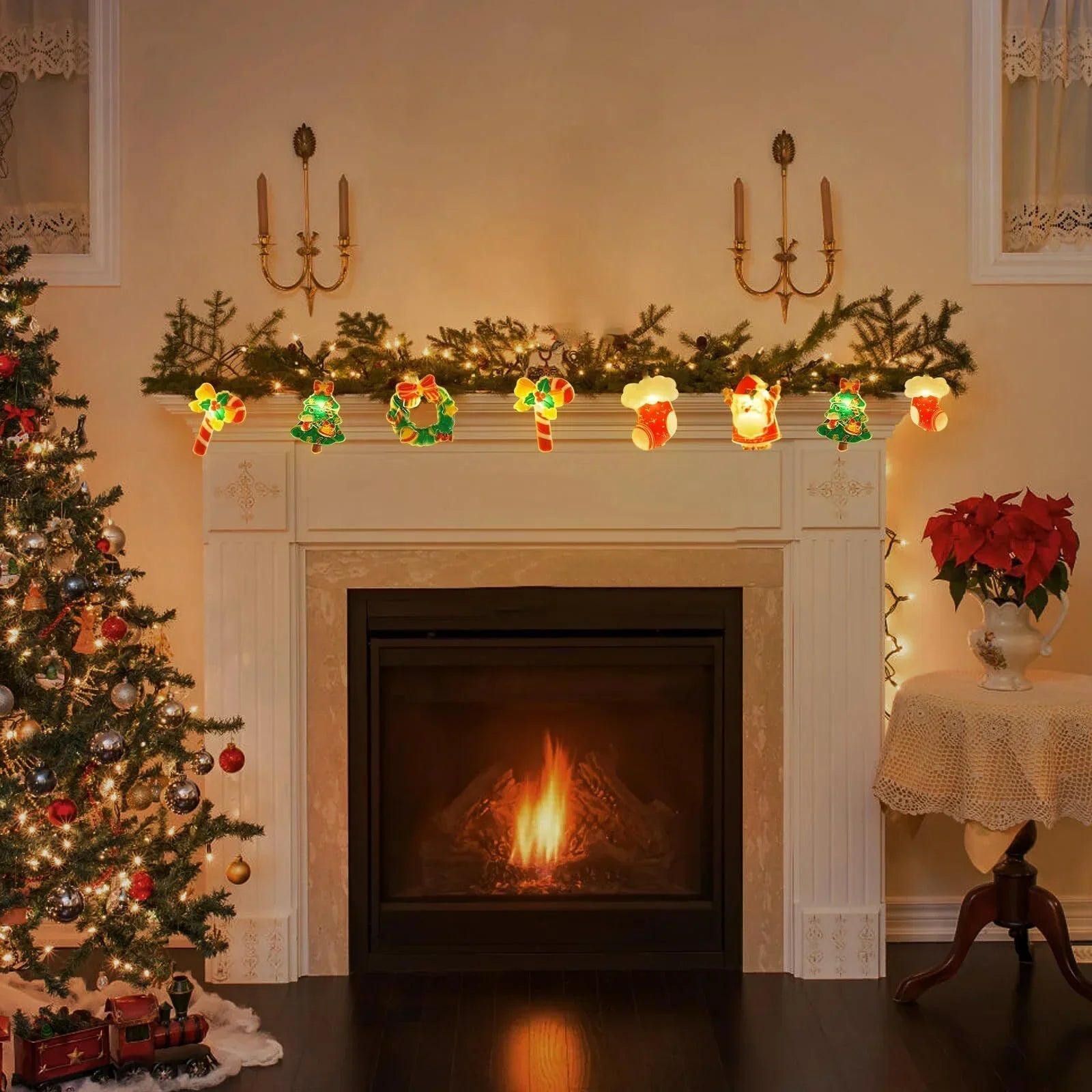 10M 80-LED Christmas Fairy String Lights: Santa/Snowman/Wreath Battery-Powered Warm White Decor for Home/Party