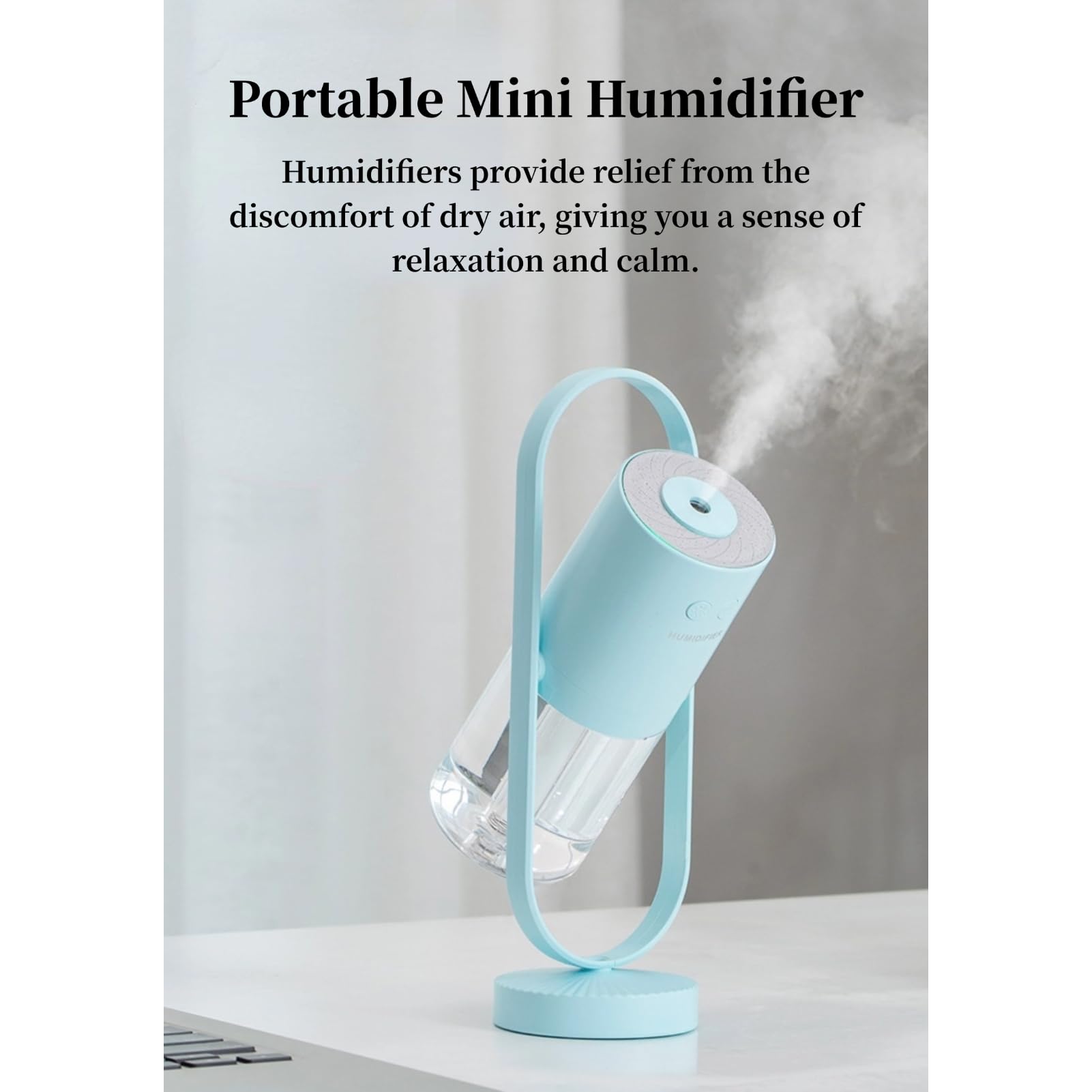 Portable Mini Humidifier with 7-Color LED Star Projector – USB Powered Desk Air Moisturizer for Baby Room, Office, Travel, Night Light & Party Decor (White)