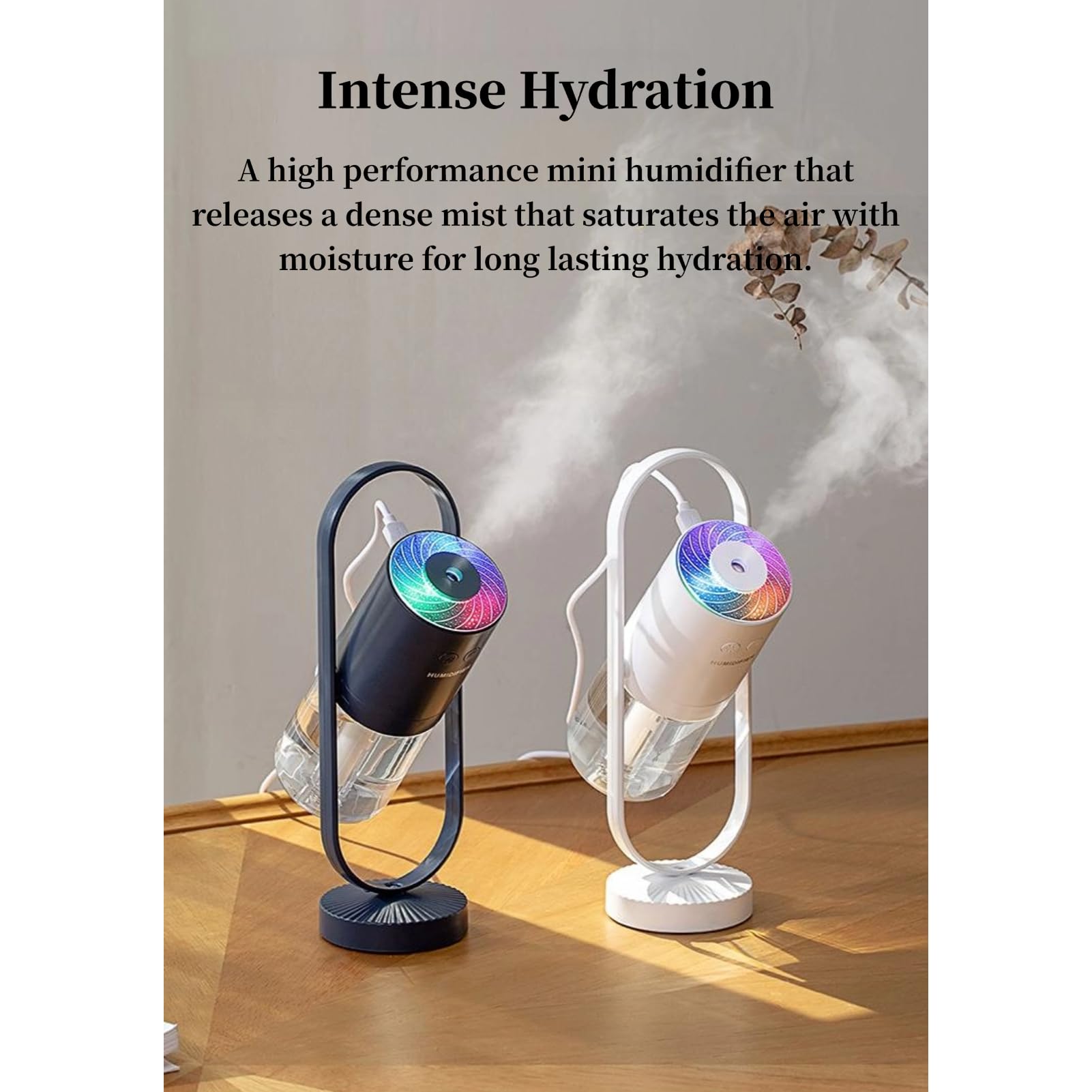 Portable Mini Humidifier with 7-Color LED Star Projector – USB Powered Desk Air Moisturizer for Baby Room, Office, Travel, Night Light & Party Decor (White)