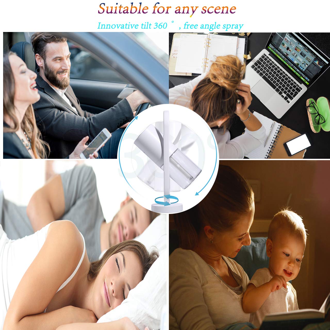 Portable Mini Humidifier with 7-Color LED Star Projector – USB Powered Desk Air Moisturizer for Baby Room, Office, Travel, Night Light & Party Decor (Deep Blue)