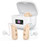 Rechargeable Behind-the-Ear Hearing Aids with Charging Case & LCD Display – Compact Sound Amplifier for Adults and Seniors (White Case, Skin Tone Device)