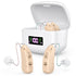 Rechargeable Behind-the-Ear Hearing Aids with Charging Case & LCD Display – Compact Sound Amplifier for Adults and Seniors (White Case, Skin Tone Device)