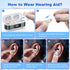 Rechargeable In-the-Ear Hearing Aids with Charging Case and LCD Display – Ultra-Compact Sound Amplifier for Seniors (White & Green Case, Skin Tone Device)