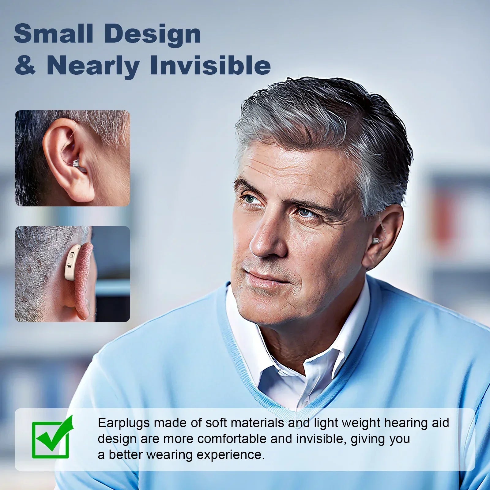 Rechargeable Hearing Amplifier with Charging Case – Compact Sound Enhancer for Daily Use, Noise Reduction & Clear Audio (White & Transparent Case, Skin Tone)