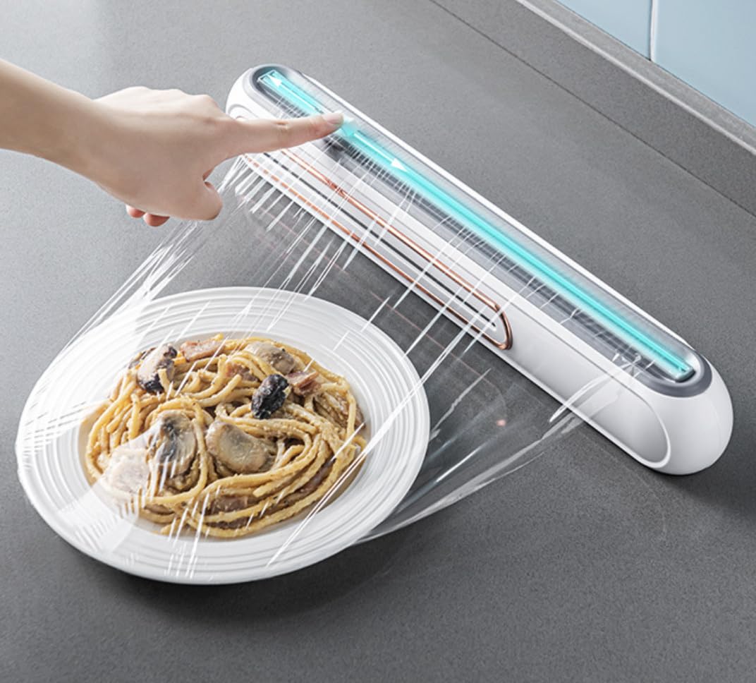 Suction-Mount Cling Film Dispenser: Compact Kitchen Organizer with Built-In Cutter for Food Wrap Storage (White) | Other colors available in store