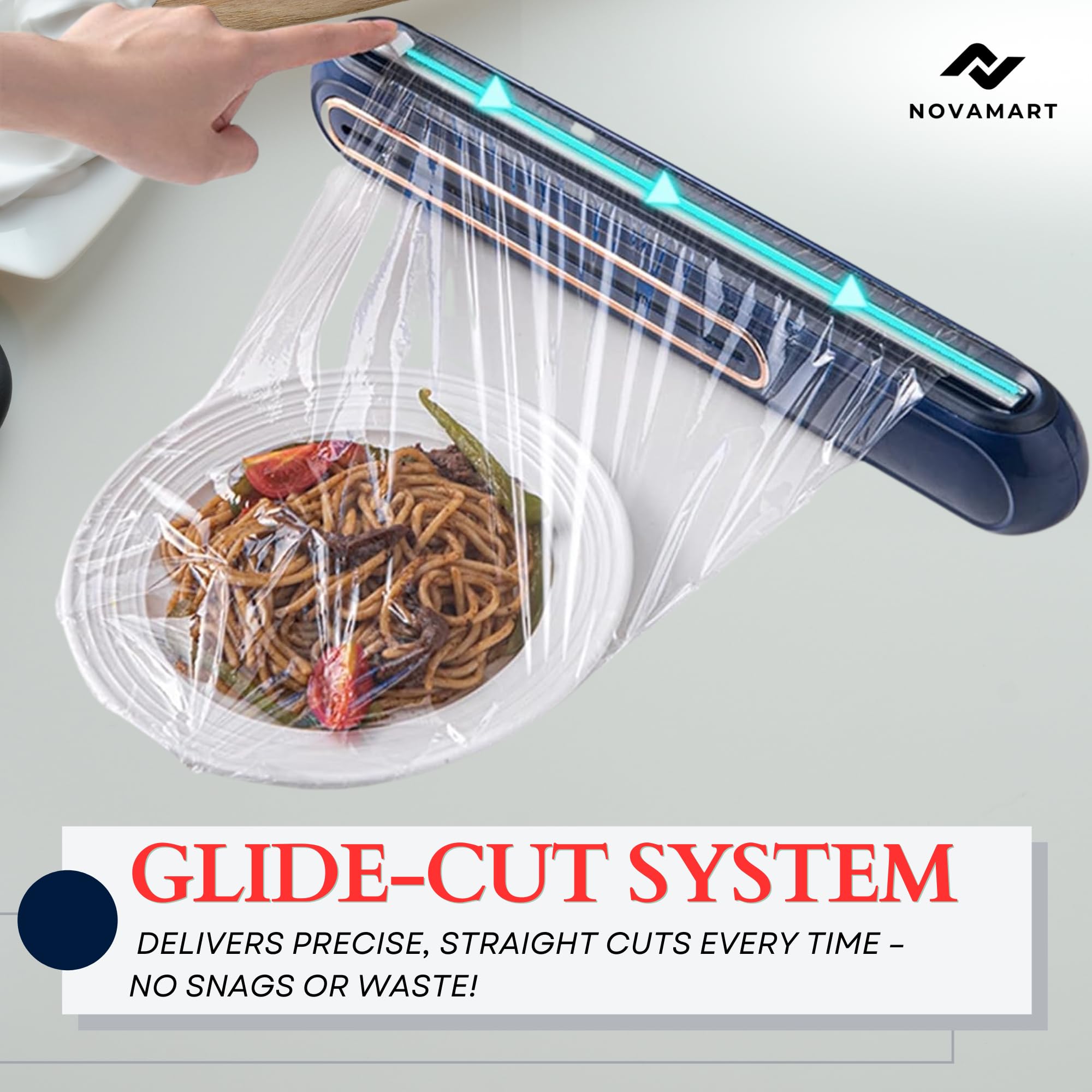 Suction-Mount Cling Film Dispenser: Compact Kitchen Organizer with Built-In Cutter for Food Wrap Storage (Blue) | Other colors available in store